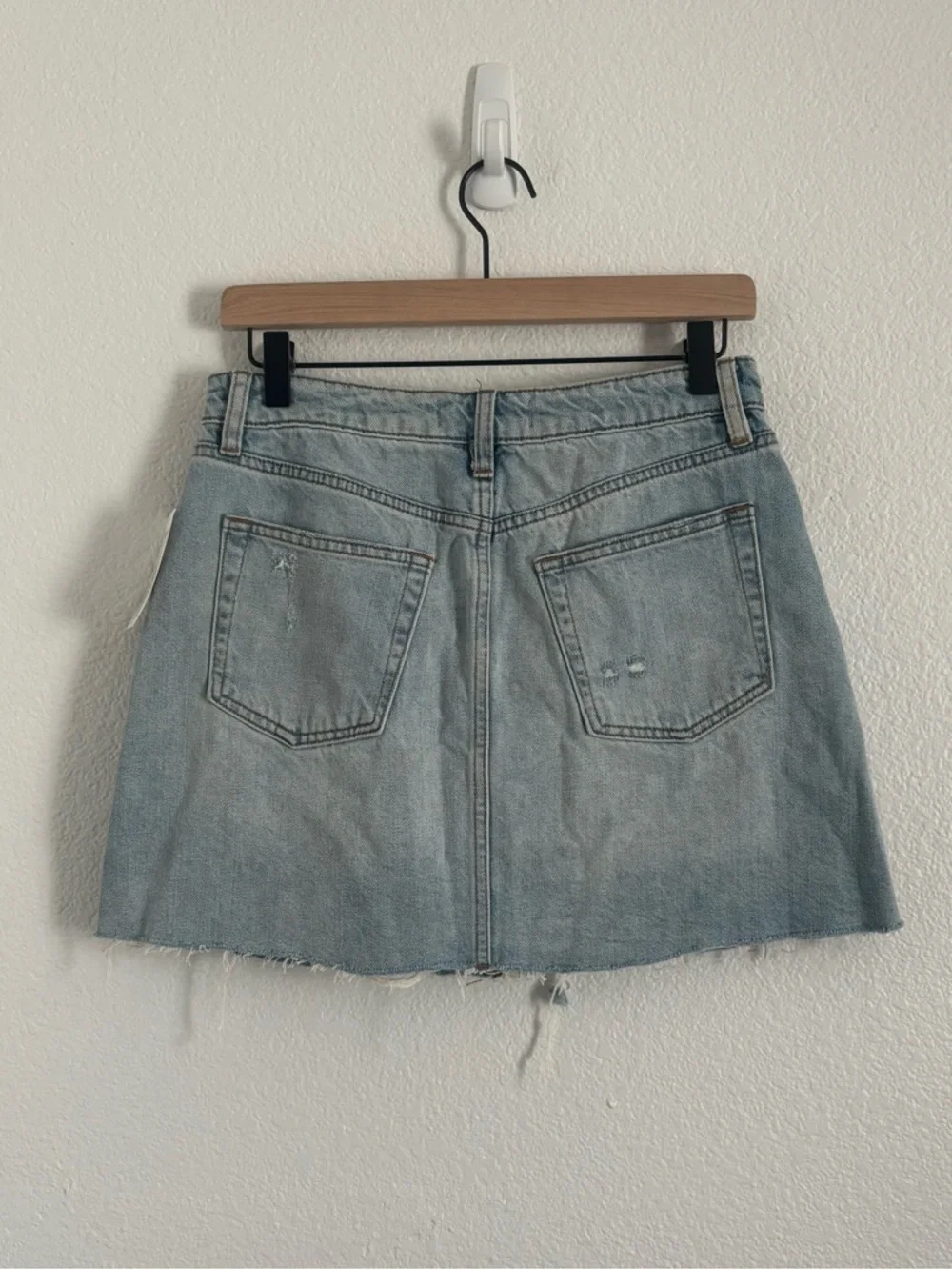 NWT We the Free People Size 28 Blue Distressed Denim A-Line Mini Skirt